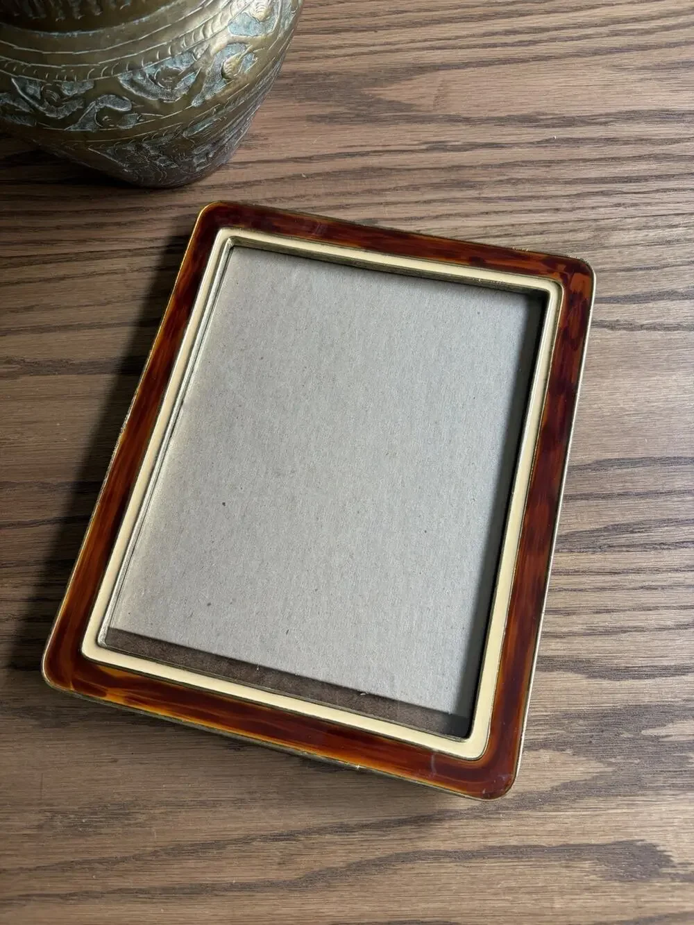 Vintage Bucklers Frame Woodgrain Enamel Gold Metal Enamel 8x10